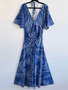 WHBM Midi Dress Short Sleeves Ruched Front NWT